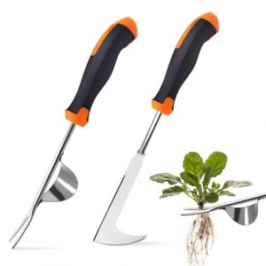ROLLWAY 2 Pièces Désherbeur Manuel Acier Inoxydable Arrache Mauvaise Herbe，Arrache Pissenlit Couteau Désherbeur Désherbeurs Manuels Tire Racine Outils Jardinage Grattoir Jardin avec Manche (ROLLWEI, neuf)