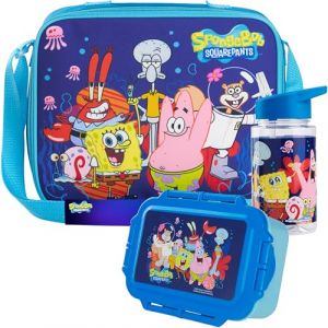 Get Trend SpongeBob Squarepants Sac Isotherme Repas Bo&icirc;te &agrave; Go&ucirc;ter Gourde 400ml Set D&eacute;jeuner 3 Pi&egrave;ces Enfant Voyage Pique Nique (Bleu SpongeBob) (Get Trend., neuf)