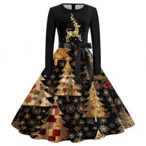 Robe de Noël pour Femmes Robe Noel Femme Grande Taille Motif de Noël Robe Mère Noël Robe de Cocktail Casual Party Soirée Vintage Année 50s Pin-Up Rockabilly Swing Robe à Pois Déguisement De Noël (BAULMD（90% Big Promotion Without Discount Code ）, neuf)