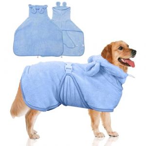BAISHUWU Peignoir en Microfibre pour Chien, Peignoir pour Chien en Microfibre, Peignoir Chien Super Absorbante, Peignoir &agrave; Capuche pour Chien et Chat, R&eacute;glable pour Grands, Moyens et Petits Chiens (Kangteni-EU, neuf)