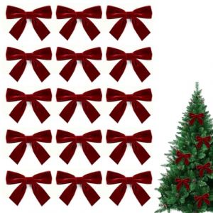15 Pcs Noeud Ruban No&euml;l 10 * 10cm, Noeud de Noel Rouge, Arc No&euml;l Noeud Papillon D&eacute;coration, Arc Papillon D&eacute;coration Sapin Arbre Emballage Cadeau Guirlande avec Attache (Vin Rouge) (DINODANUBE TRADING, neuf)