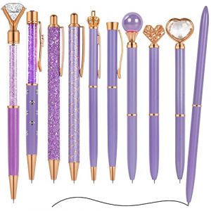 AUAUY 10PCS Stylo Bille, Stylos à Bille Diamant Stylo en Cristal en Métal, Encre Noire Stylos Personnalisés à Bille Rechargeables pour Maison École Bureau Cadeau Mariage Invité Cadeaux de Fête(Violet) (Lairi, neuf)