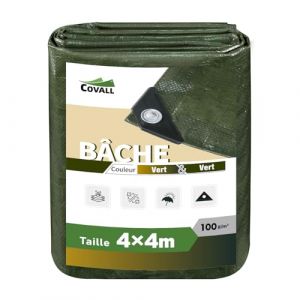 Covall Bâche de Service moyenen 4x4m Bâches Imperméable 100g/m² et résistant à la moisissure Polyvalent Résistant aux déchirures Tente UV Piscine Toit Bac à Sable Bateau Camion VR.(Vert) (RAINDEWAY COVERS, neuf)