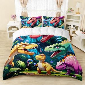 RZPFQB Coloré Dessin Animé Dinosaure Housse de Couette 240 x 260 cm Dinosaures Colorés Housse de Couette pour Enfant GarçOn Fille Ado Dinosaure Literie en Microfibre brossée Douce (Goda Trading, neuf)