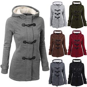 rtdgcv Veste d'hiver Femme Chaud &Eacute;pais V&ecirc;tements d'ext&eacute;rieur avec capuche, Veste Polaire Grande Taille Manteau Jaune Femme Classique Manteau d'hiver Chaud Boucle Corne Duffle Coat Veste &agrave; Capuche (Jinglrei, neuf)