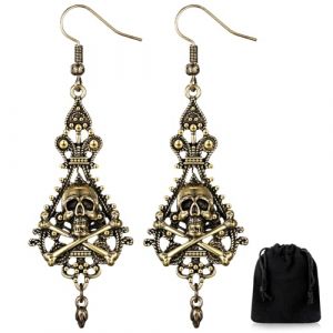 Jadive Boucles d'Oreilles T&ecirc;te de Mort et os Crois&eacute;s Boucles d'Oreilles Pirate T&ecirc;te de Mort et os Crois&eacute;s Bijoux pour Femme Halloween Cosplay Accessoires Pirate (SINYEA, neuf)