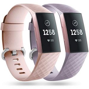 Faliogo 2 Pack Bracelet de Remplacement Compatible avec Fitbit Charge 3 Bracelet/Fitbit Charge 4 Bracelet, Bandes de Sport Classiques pour Femmes Hommes, Grand, Rosa/Lavande (Gehuaa-EU, neuf)
