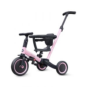 newyoo Tricycle Draisienne 5 en 1, Tricycle Bébé Évolutif 1-3 Ans avec Barre de Poussée, Vélo Enfant, Guidon Réglable, Barres de Sécurité, Jouet à Chevaucher, Cadeau d' Anniversaire, TR008, Rose (NEWYOO-EU, neuf)