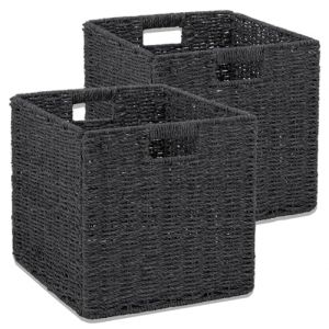 Aluusy Panier Rangement Tress&eacute;, Lot de 2 Cube Rangement Pliable en Papier de Jacinthe d'eau, Panier pour &eacute;tag&egrave;re Kallax, Bureau, Chambre, Panier pour V&ecirc;tements Jouets Magazines 28x28x28cm (Aluusy Store, neuf)