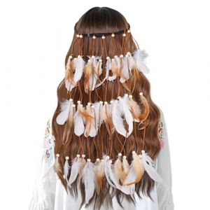 Serre-Tête Indien en Plumes Bohème Hippie Hippie, Coiffe Indienne Ensemble, Bandeau Tribal, Bandeau Plume Accessoire pour Femmes et Filles, Vintage Boho Hippie Fête Carnaval Bijoux, Taille Ajustable (hejiuwenhua, neuf)