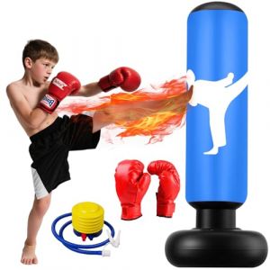 Sac de Frappe Enfant, 160cm Sac de Boxe avec Gants et Pompe, Gonflable Punching Ball Enfants pour Taekwondo Karaté, 3-12 Ans Cadeaux pour GarçOns et Filles Set de Boxe pour Bureau,Gym (Fohil-UP, neuf)