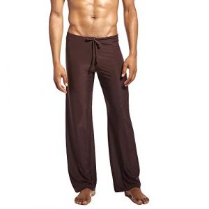ZYUEER Pantalon Yoga Homme, Pantalon Bouffant Loose Couleur Unie Mode Pas Cher (Marron, XL) (moone, neuf)