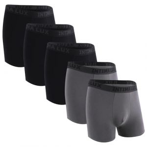Boxer Homme Coton Lot De 5 Calecon Homme Confortable Maillots Fitted Trunk Cale&ccedil;ons sans &eacute;Tiquette Taille &eacute;Lastique S-2XL(L-Noir/Gris) (IntimaLux, neuf)