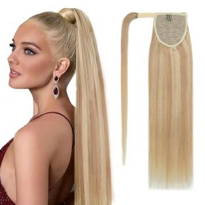 S-noilite Extension Naturel Rajout Queue de Cheval, 100% Vrais Cheveux Extensions, 80g Extension de Cheveux Queue de Cheval Invisible, Extension de Queue de Cheval, 35CM Sable Blond & Blond Très Clair (EU Fancy Activestyle, neuf)
