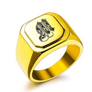 OTXIXTO Bague Initiale Lettre Chevali&egrave;re pour Hommes Femmes Nom Personnalis&eacute; Grav&eacute; Acier Inoxydable Bijoux Fantaisie Mariage Couples F&ecirc;te des P&egrave;res Cadeau avec Ajusteurs de Taille (Or, Taille 72) (OTXIXTO, neuf)