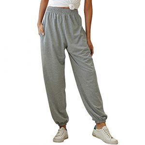 Nuofengkudu Femme Sarouel Jogging Pantalon Uni Ample avec Poches Elastique Taille Haute Baggy Fitness Tracksuit Bottoms Mode Classique Sport Harem Pants Danse Casual(Mince-Gris,XL) (better Life, neuf)