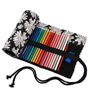 Amoyie Trousse pour 36 Crayon de Couleur, Trousse &agrave; Crayon Enroulable 36 Trous, Sac de Rangement en Tissu (Les Crayons ne sont Pas Fournis) (amoyie, neuf)