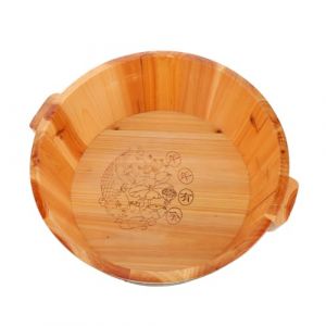 CALLARON Bassine En Bois Pieds 36 Cm De Diamètre x 16 Cm De Hauteur Bain De Pieds Profond Artisanal Transportable Maison Et Voyage (Raindrops On Roof, neuf)