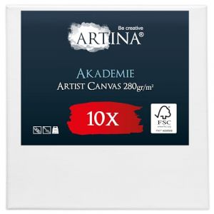 Artina Set de 10 Canvas Toile Peinture 30x30 cm &ndash; Tableau Peinture Ch&acirc;ssis Entoil&eacute;s en Bois FSC&copy; &ndash; Tableau Toile a Peindre Blanche 100% Coton 280g/m&sup2; &ndash; Toiles Stable Petite Toile Peinture &ndash; Akademie (Brandvin, neuf)
