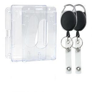 2 Porte-Badge Tour de Cou, Porte-cl&eacute;s Retractable Porte-Cartes en PC Plastique dur, Porte Carte Transparent, pour Carte de Visite, Carte Bus, Cordon R&eacute;tractable, Porte-cl&eacute;s Retractable (Funver, neuf)