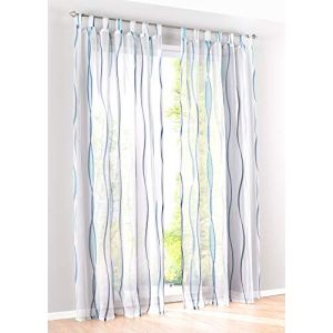 BAILEY JO 1 Panneau Rideau Voilage Transparent avec Impression Vague Bleu LxH/140x175CM Rideaux &agrave; Pattes D&eacute;coration de Fen&ecirc;tre Chambre/Salle de Bain/Balcon (BAILEY JO, neuf)