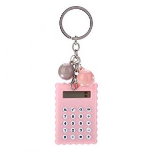 Mignon Mini Calculatrice Portable, ASHATA Mini Calculatrice de Poche 8 Chiffres avec Porte-clés-Bleu Bouton en Silicone Couleur (Rose) (Richer-R123, neuf)