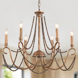 Ganeed Plafonnier Vintage Français Classique Suspendu Lustre Fer Forgé Luminaire Bronze 6 Lumières (Home Lighting Shop, neuf)
