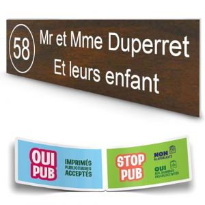 DECOHO - Plaque Boite aux Lettres personnalisée adhésive - Plastique Durable Effet Bois foncé Lettres Blanches - 100x25 mm + Stickers STO - Marron (DECOHO, neuf)