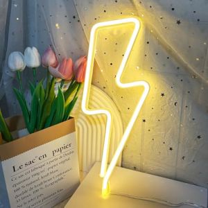 Weeddy Néon LED Foudre, Lampe Neon Signe Décoration Murale Alimenté par USB ou Pile, Enseigne Lumineuse Neon Deco pour Chambre à Coucher, Salon, Gaming, Bar, Noël, Fêtes (Foudre Jaune) (WYFFD, neuf)