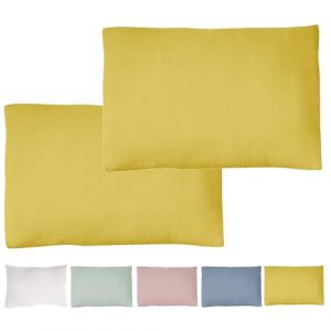 Le Lit de Mon Bébé Taie Oreiller 40 x 60 cm (Lot de 2) Double Gaze de Coton - Jaune Safran - Mousseline Toute Douce - pour lit Enfant 60 x 120 ou 70 x 140 cm - matière crépon de Coton Lange craftine (P'tit Basile, neuf)