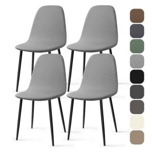 Housses Chaise de Salle &agrave; Manger Scandinave 4 Pieces Moderne Jacquard Housse de Chaise Extensible Couverture de Chaise Housse Chaise pour D&eacute;coration Salon Cuisine H&ocirc;tel(Gris Clair, 4 Pieces)-KL (Ballad, neuf)