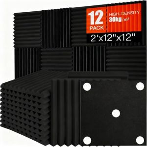 Lot de 12 panneaux acoustiques autocollants en mousse acoustique - Pour studio, bureau, traitement acoustique - Noir - 30 x 30 x 5 cm (Saiqiang, neuf)