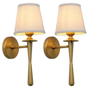Pathson Paire Vintage Applique Murale Int&eacute;rieure Lin, C&acirc;bl&eacute; Lampe de Chevet avec Abat Jour en Tissu, Luminaires Muraux pour Chambre &agrave; Coucher Salon (Laiton Antique) (Pathson (Europe), neuf)