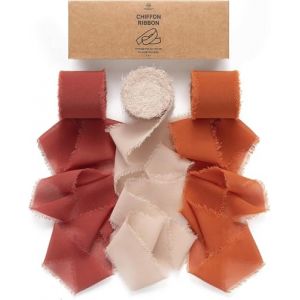 Vitalizart Ruban en Mousseline de Soie Orange Brûlé, Fait Main avec Franges, Total 3,8 cm x 19,2 m, Ruban Effiloché pour Invitations de Mariage, Bouquets de Mariée, Cadeaux Emballages, Bricolage (VITALIZART Store, neuf)