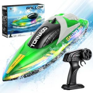 HOTUT Bateau T&eacute;l&eacute;command&eacute;, 2,4 GHz Haute Vitesse Bateaux, Bateau Telecommand&eacute; Enfant, avec Lumi&egrave;res LED, Alarme de Batterie Faible, r&eacute;cup&eacute;ration de chavirage, RC Bateaux de Course pour Piscines Lacs (ZHDAYA, neuf)