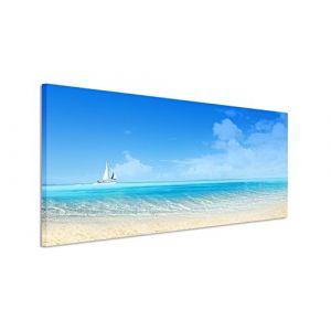 Impression sur toile - Vue panoramique - Plage, mer et voilier - Toile sur châssis : 150 x 50 cm (Paul Sinus Art GmbH, neuf)
