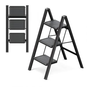 GameGem Escabeau 3 Marches pour Adultes, &Eacute;chelle Pliante avec Base Antid&eacute;rapante, Marches &Eacute;largies, Design Esth&eacute;tique s'Int&eacute;grant Parfaitement aux Int&eacute;rieurs Domestiques (GameGem-eu, neuf)