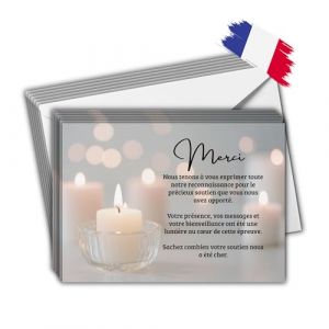 EVTI Lot de 75 cartes de remerciement condol&eacute;ances avec enveloppes, Remerciement d&eacute;c&egrave;s avec message de deuil &eacute;l&eacute;gant, papier pr&eacute;mium 350 g, Entreprise Fran&ccedil;aise, mod&egrave;le bougie (EVTI, neuf)