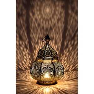 Petite Lanterne Marocaine en m&eacute;tal Lamis 30cm dor&eacute; | Photophore marocain pour l&rsquo;ext&eacute;rieur au Jardin ou l&rsquo;int&eacute;rieur sur la Table | Lanternes pour Bougie | d&eacute;coration de Maison Orientale (Marrakesch-Shop, neuf)