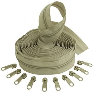 AERZETIX - C62706x5-C62791x10 - Kit de Fermeture &eacute;clair &agrave; glissi&egrave;re Spirale 5m N&deg;5 Couleur: Beige Clair + 10 curseurs Couleur Argent sans verrou - en Nylon/m&eacute;tal - mercerie (Tuning, neuf)