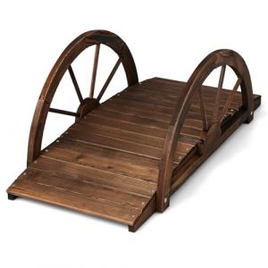 SOARS Pont Jardin en Bois de Sapin Carbonis&eacute; - avec Garde-Corps en Demi-Roue - Charge Maximale 75 KG - 101 X 48,5 X 38 CM - Pont D&eacute;coratif Accessible - Decoration Jardin, &Eacute;tang, Ruisseau (Magichome24, neuf)