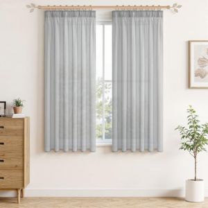 MRTREES Rideau Voilage Salon Gris avec Crochet pour Rail Glissant 140x120 cm (LXH) Rideaux Pas Cher Boheme Moderne Court pour Cuisine Chambre Salon, Lot de 2 (MRTREES HOME, neuf)