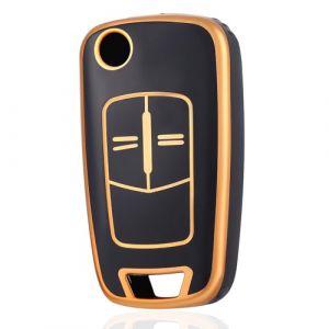 OFF WE GO Coque Cl&eacute; Etui Cles &Eacute;tui Cl&eacute;s Porte Cl&eacute; de Voiture pour Opel Vauxhall Astra Antara Corsa Zafira Vectra Tigra B Boitier Cl&eacute; &agrave; T&eacute;l&eacute;commande Protecteur Cl&eacute; Voiture Accessoire, Noir Or (OFF WE GO, neuf)