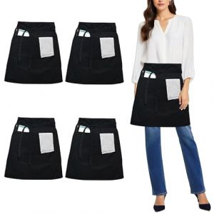umboom 4 Pièces Noir Tablier de Taille, Courts Cuisine Tablier pour Hommes Femmes Serveuse Chef, Parfait pour Restaurant, Bistro, Café, Bar, Grill, Coiffure (Polyester - Noir) (Umboom Direct, neuf)