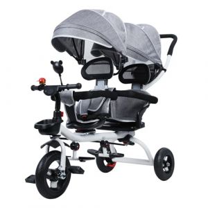 Haibinsuo Tricycle tandem pour enfants, tricycle tandem en métal pour enfants, poussette de marche pour bébé, anti-renversement, roue en caoutchouc, double poussette pour bébé avec cloche, miroir (niaichimeida, neuf)