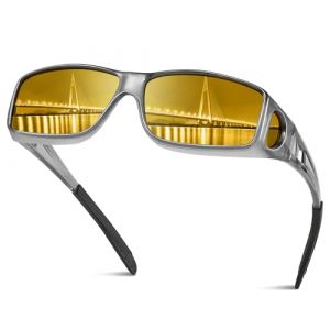 konqkin lunettes conduite de nuit homme femme,lunette vision nocturne,lunette anti eblouissement enveloppantes conduire jaune,surlunettes conduite de nuitm Polaris&eacute;es,Brillant &agrave; travers le gris (huixii, neuf)