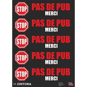 JINTORA autocollant de voiture - PAS DE PUB - 5x5 pièces - noir - 70x20 mm sticker laptop voiture moto boite aux a lettre stop pub anti - JDM/Die cut - vitre/ordinateur portable/fenêtre (Jintora-Sales, neuf)