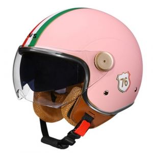Demi-Casque 3/4 Adulte Homme et Femme Double Miroir Moto Scooter Demi-Casques L&eacute;ger S&eacute;curit&eacute; Anti-Collision 4 Saisons ABS Solide et Durable Rose M (motesen, neuf)
