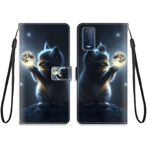 KARTXITAI Cuir Coque Compatible avec Wiko Power U30 Antichoc avec Support Clapet Design Motif Dr&ocirc;le &Eacute;tui Bumper Portefeuille Magn&eacute;tique Cr&eacute;atif Case Cover Housse-Lune Chat,Ciel,&eacute;toiles (KARTXITAI, neuf)