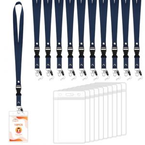 Segus Tour de Cou Badge, 10 Pi&egrave;ces Cordon Tour de Cou avec Porte Badge, Cordon Porte Cl&eacute; avec Boucle D&eacute;tachable, Protege Carte Imperm&eacute;able, pour &Eacute;cole, Exposition (Bleu Fonc&eacute;, Vertical) (Segus, neuf)